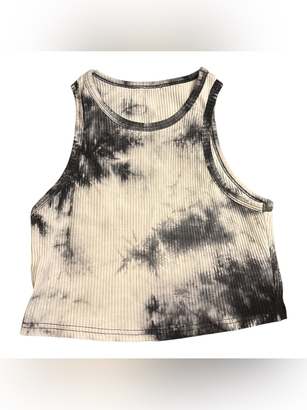 Ribbed Tie-Dye Crop Tank Top - Black & Cream